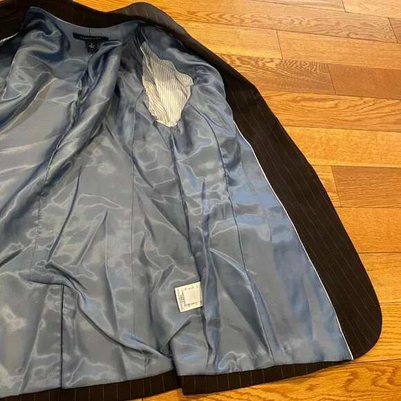 Vintage Lands End Womens Blazer Jacket Black Striped Cashmere Wool Size 12 - Picture 7 of 10